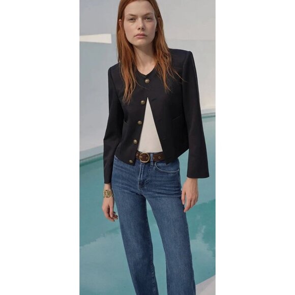 FRAME Women's Button Front Jacket, Navy, Blue SMALL/P - Picture 11 of 13